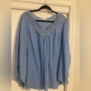 Plus Sized Light Blue Bohemian long sleeve Blouse